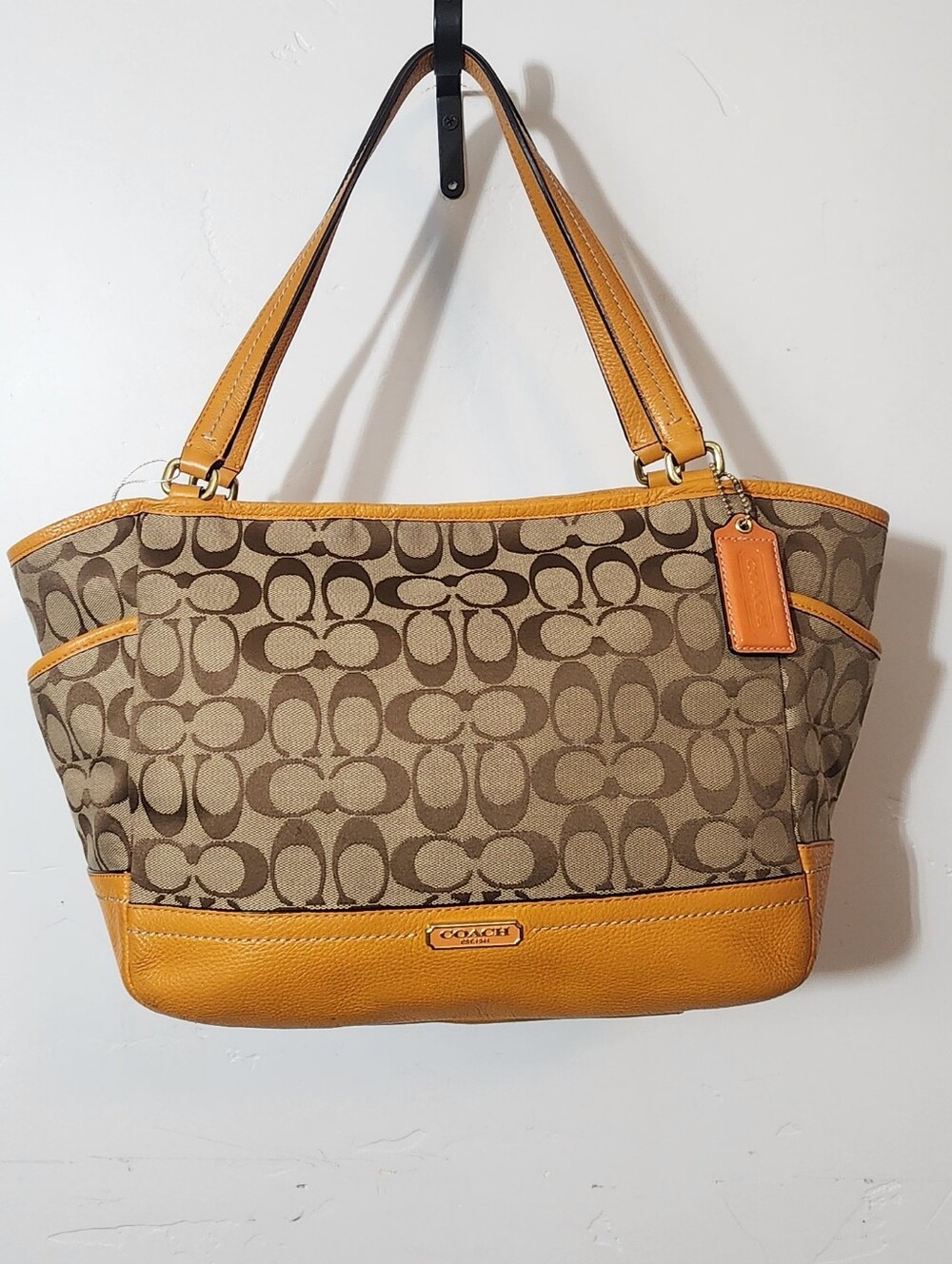 Coach Signature Canvas Tote in Tan and Mustard Yellow